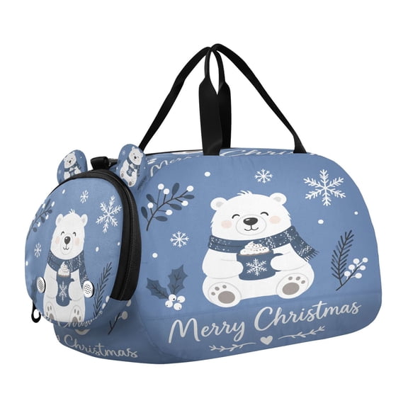 DIXRUYEE Snowflake White Bear Scale Duffel Bag With Ventilated Shoe Pocket & Adjustable Strap for Gym, Dance & Travel