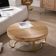 thumbnail image 2 of CHEERFUN Modern Round Coffee Table with Wooden Carving Pattern and Metal Legs, Living Room Office Furniture, Golden, 2 of 10