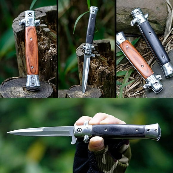 Folding Knife, Folding Pocket Knife with Wooden Handle, Outdoor Hunting Knife, Outdoor Survival Knife for Hunting or Camping
