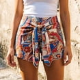 thumbnail image 2 of Gyujnb Women's Boho Printed Shorts, Front Tie Knot High Waist Casual Summer Beach Shorts,Blue, 2 of 5