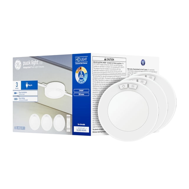Luminaria Disck LED GE HD+ para debajo del gabinete, 300 lúmenes (paquete de 3)