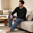 thumbnail image 4 of HAJWOH Mens Pajamas Set Cotton Long Sleeve and Plaid Long Pants Sleepwear Soft Casual Loungewear Set with Pockets, 4 of 5