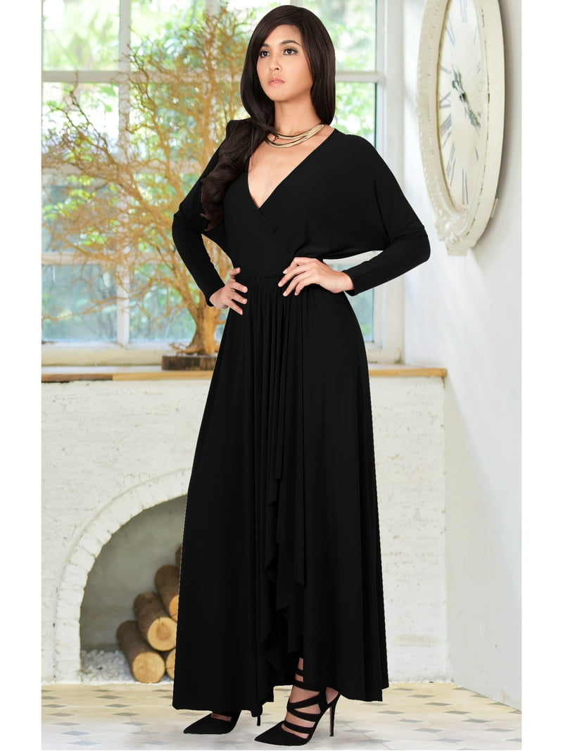chinese dress ladies Black Velvet Wrap V Neckline Dress With Organza Sleeves