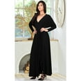 thumbnail image 2 of KOH KOH Long Sleeve Asymmetric Slit Fall Winter Evening Flowy Empire Waist Full Floor Length Cocktail Formal V-Neck Tall Maxi Dress Gown For Women Black XXXX-Large US 26-28 NT060, 2 of 5