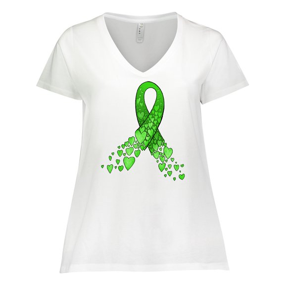 Inktastic Mental Health Awareness Ribbon with Green Hearts Women's Plus Size V-Neck T-Shirt