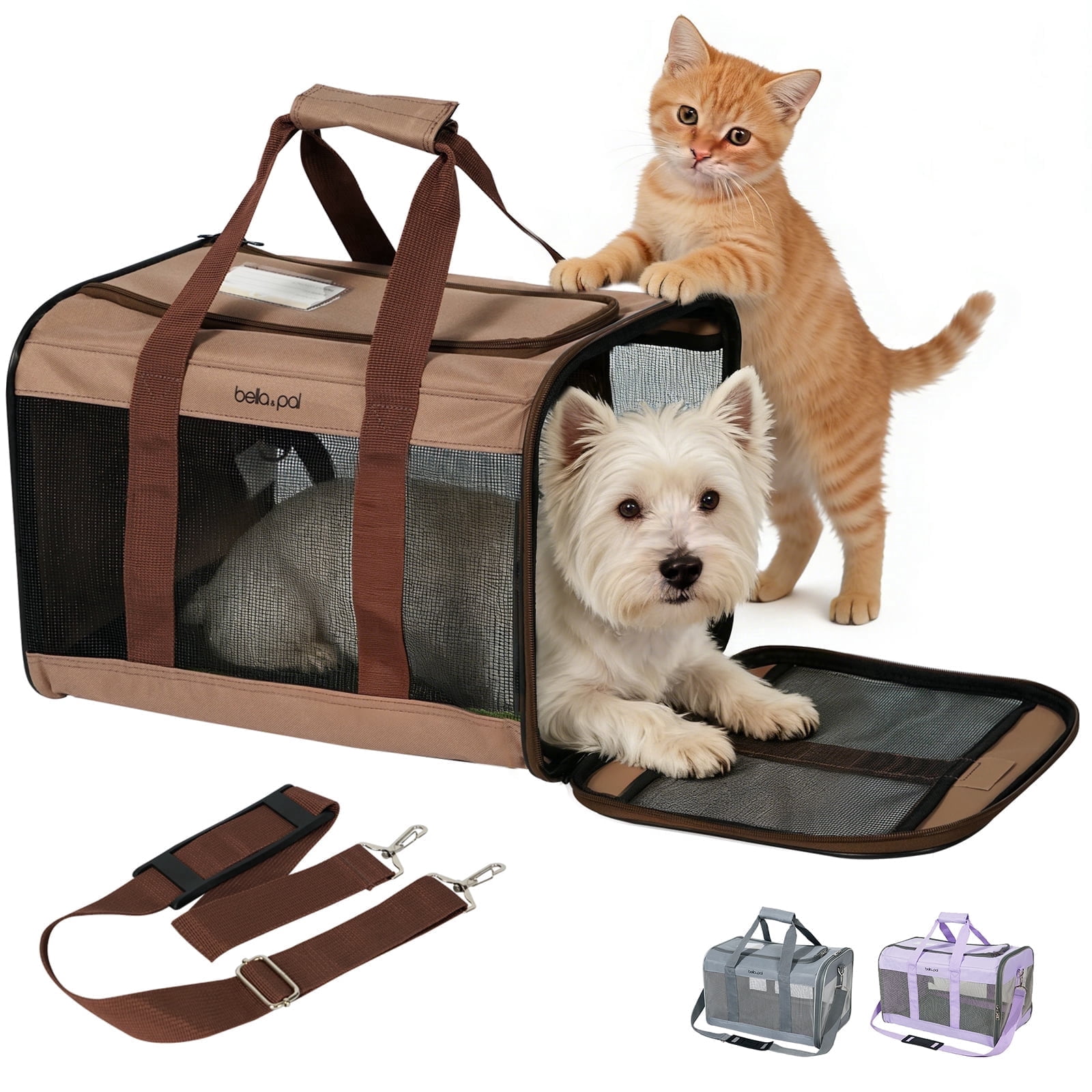 BELLA & PAL Dog Carrier for Small Dog, Airline Approved Pet Carrier for Cats & Puppy up to 18lbs, Soft Sided Collapsible Travel Carrier with Shoulder Strap, Choco Brown