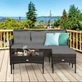 thumbnail image 2 of Costway 3PCS Patio Rattan Furniture Set 3-Seat Sofa Cushioned Table Garden Gray, 2 of 12