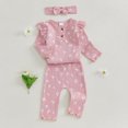 thumbnail image 3 of Okbabeha Newborn Baby Girl Clothes Fall Winter Outfit 0 3 6 9 12 18Months Ruffle Long Sleeve Ribbed Romper+Pants+Headband Set, 3 of 8