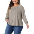 thumbnail image 2 of DARING DIVA Women's Plus Tunic Crew Neck Pleated Casual Blouse 1X Light Khaki, 2 of 6