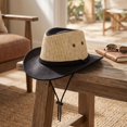 thumbnail image 4 of Unisex Adult Straw Cowboy Hat Small Brim Western Rope Decor Adjustable Chin Strap Summer Cap for Outdoor Travel and Vacation and Beach Trips Black One Size, 4 of 5
