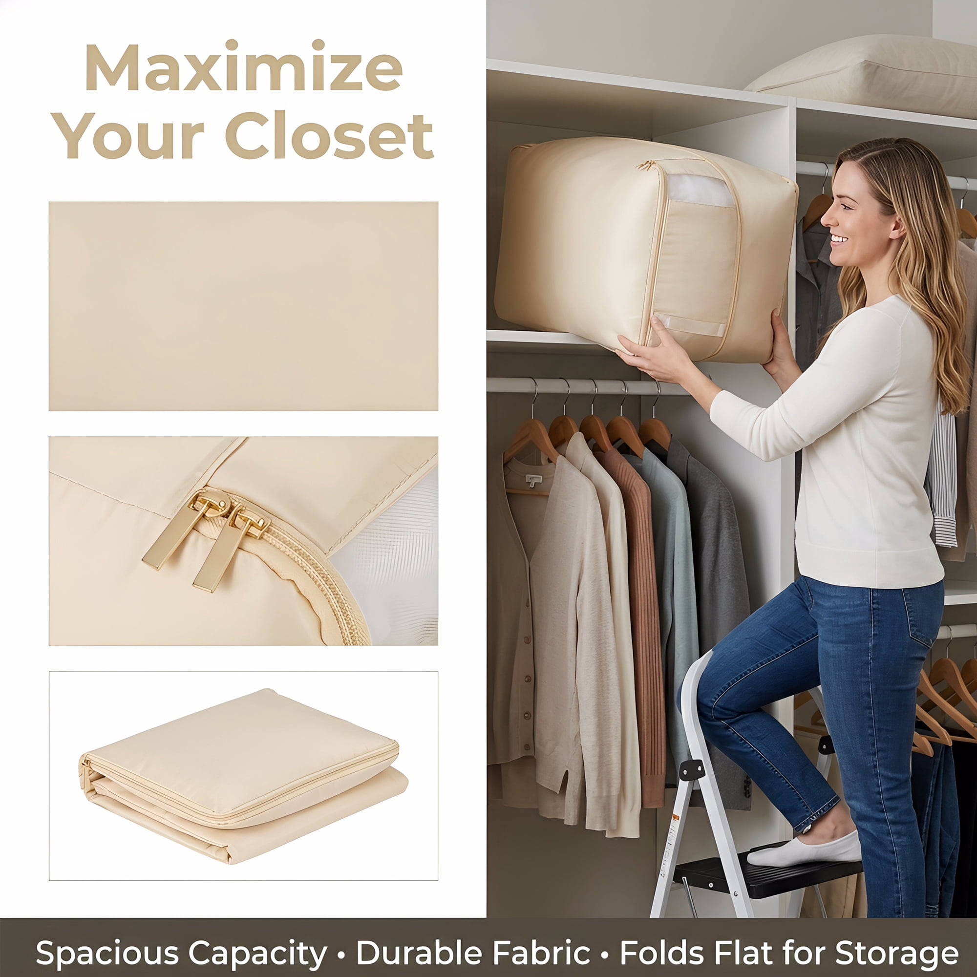 Unique Bargains Storage Bag for Organizing Closet with Handles Beige 20.5"x16.5"x19.7"