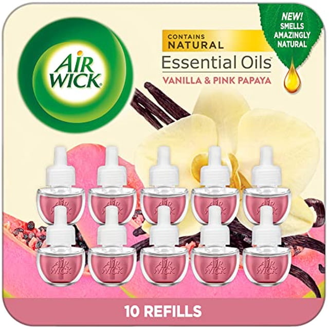 Air Wick Plug In Scented Oil Refill, 10ct, Vanilla and Pink Papaya, Air Freshener, Essential Oils