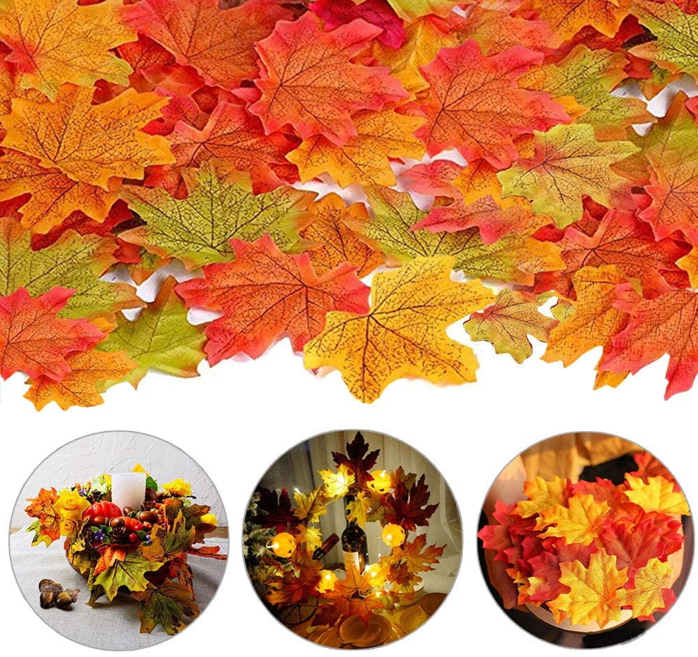 200 pcs Artificial maple leaves Fake Fall Leaves Autumn wedding part deco 