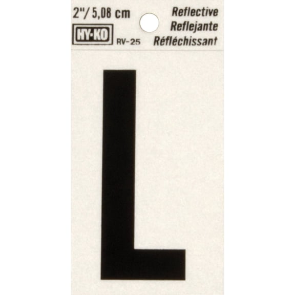 Hy-Ko RV-25/L Vinyl Self-Stick Reflective with Letter L, 2", Black