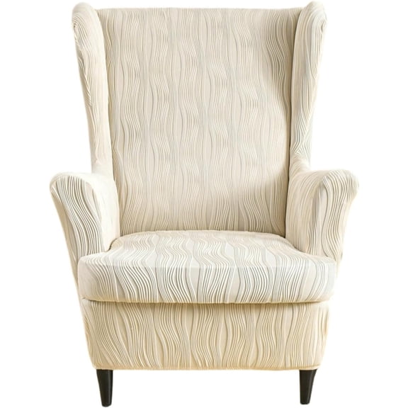 XUELC 2 Pieces Wingback Armchair Slipcover Stretch Chair Slip Covers Washable Armchair Protector Cover for Living Room and Bedroom Beige