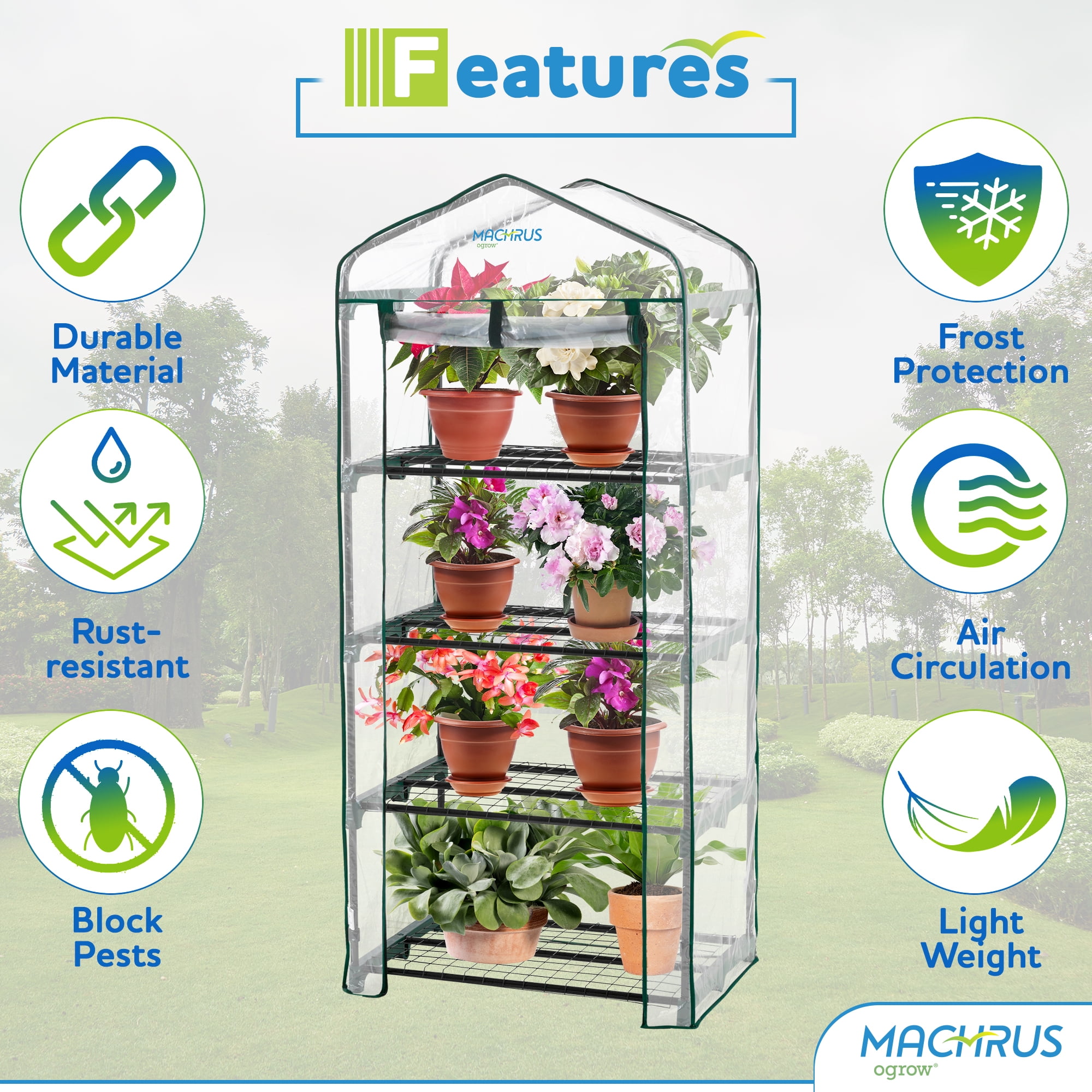 Machrus Ogrow Ultra-Deluxe 4 Tier Portable Greenhouse - Ideal for Indoor Mini Greenhouse & Outdoor Gardening