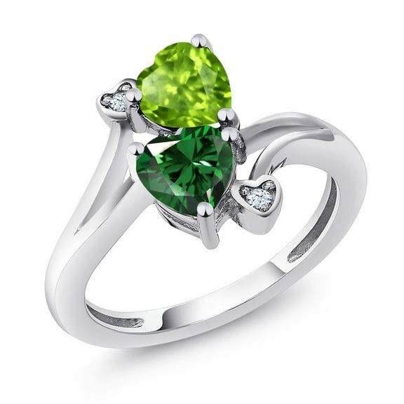 1.54 Cttw Green Peridot Green Nano Emerald Ring for Women | 925 Sterling Silver | Heart Shape 6MM | Gemstone Birthstone | Wedding Engagement Anniversary Promise Ring for Women | Size 9
