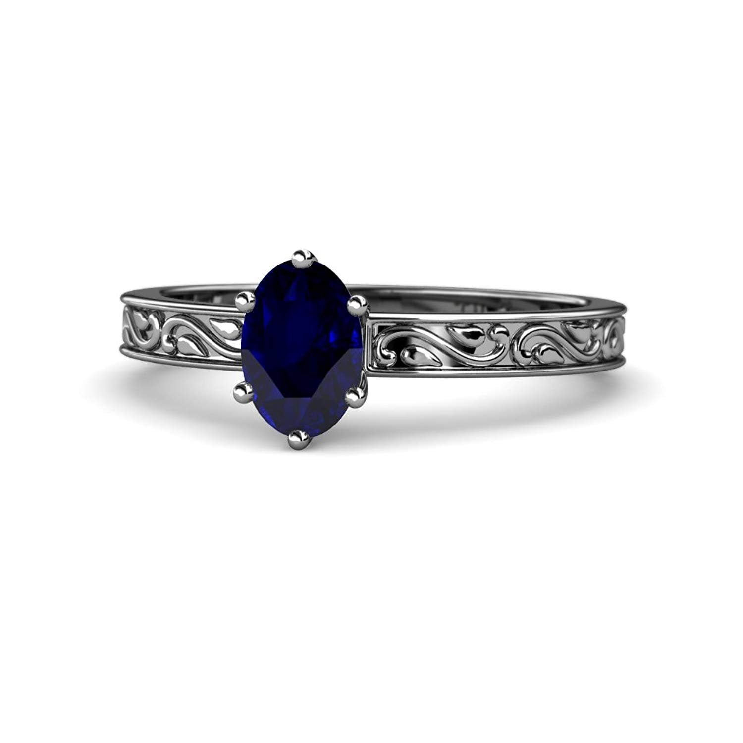 TriJewels - Blue Sapphire 7x5mm Oval Scroll Solitaire Engagement Ring 1 ...