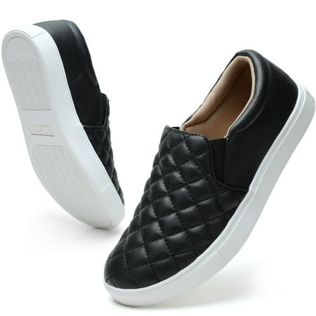 STQ Women s Slip on Sneakers Platform Walking Shoes Casual Loafers Black US 9