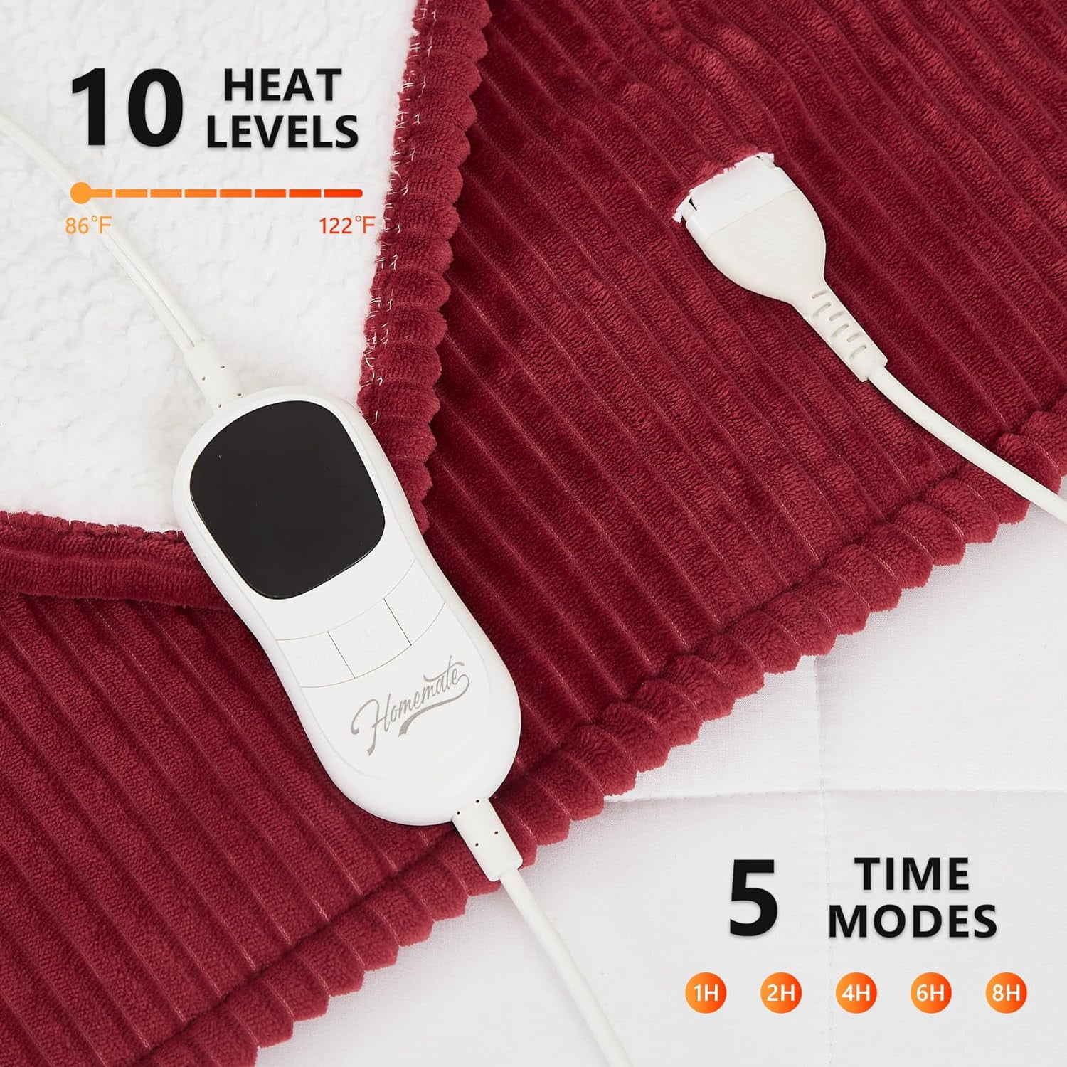 L'AGRATY Electric Heated Throw Blanket, Flannel & Sherpa Cozy Soft Electric Throw with 5 Heat Settings & 4 Hours Auto -Off, 84x90 Inch, Red