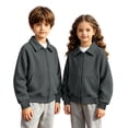 thumbnail image 4 of Atogsazn Kids Boys Waffle Full Zip Hoodies Childrens Casual Long Sleeve Collared Jacket Fall Winter Tops Outerwear Dark Gray 7-8 Years Fashion, 4 of 9
