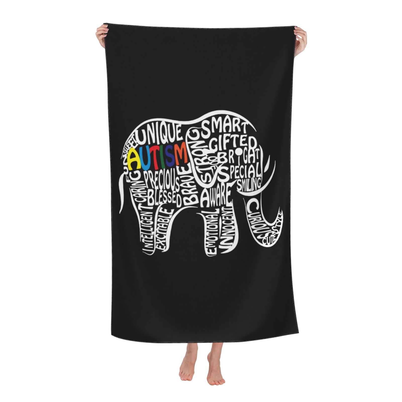 Autism Awareness Elephant Beach Towel 32x52inch QuickDry, Bath Towels for Kids and Adults for