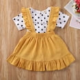 thumbnail image 2 of BemeyourBBs Toddler Baby Girls Summer Clothes Vintage Infant Baby Girls Summer 2 Piece Outfit Polka Dot Collar Short Sleeve T-Shirt and Ruffle Suspender Skirt Set, 2 of 6