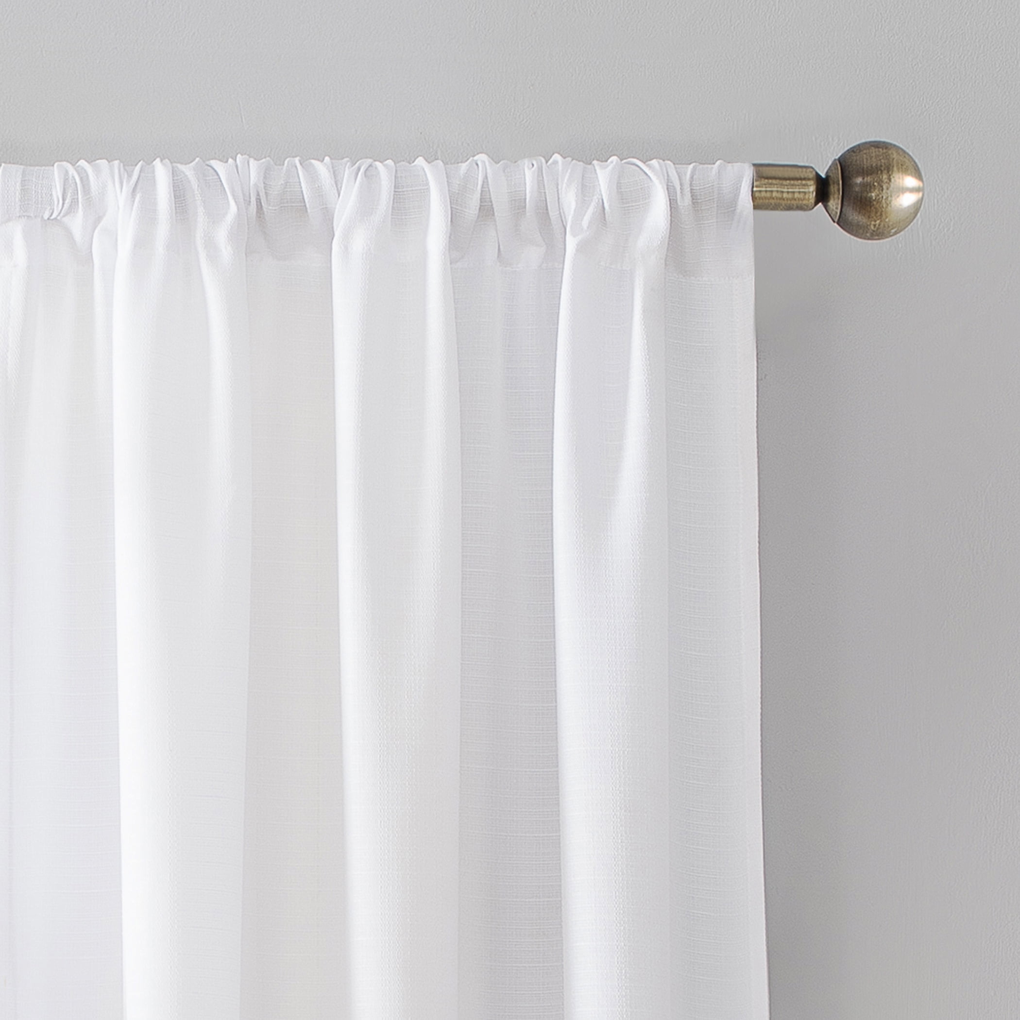 Mainstays Lauren Semi Sheer Textured Solid Rod Pocket Curtain, Single Panel, White, 38" W x 84"L