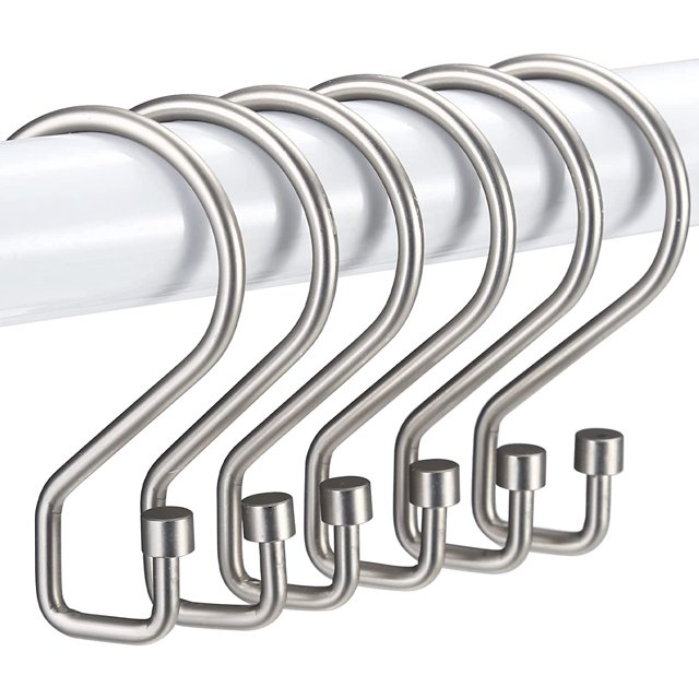 BEMS-6 ganchos plateados para cortina de ducha, anillos para cortina de ducha en forma de S,