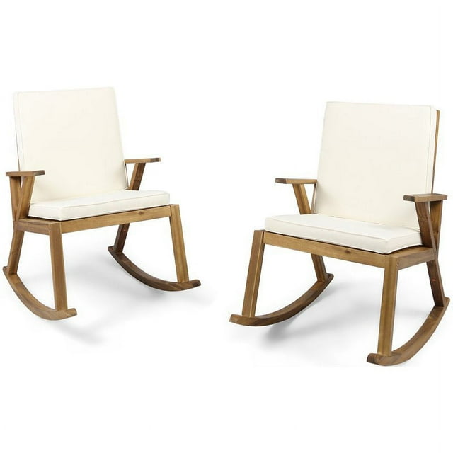 Noble House Champlain Outdoor Wood Rocking Chair Cushion Teak/Cream (Set of 2)