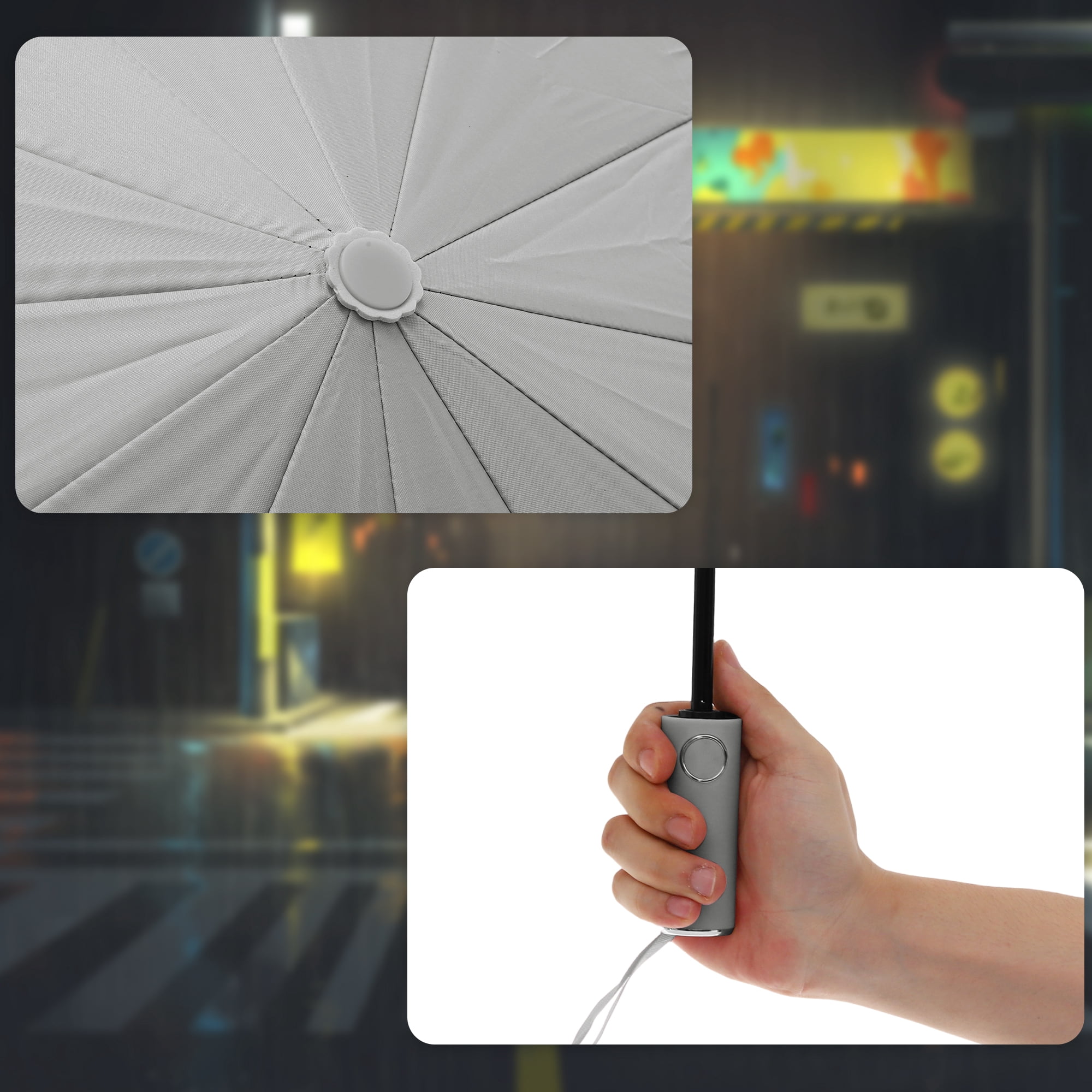 Unique Bargains Automatic Collapsible Windproof Folding Umbrella Light Gray