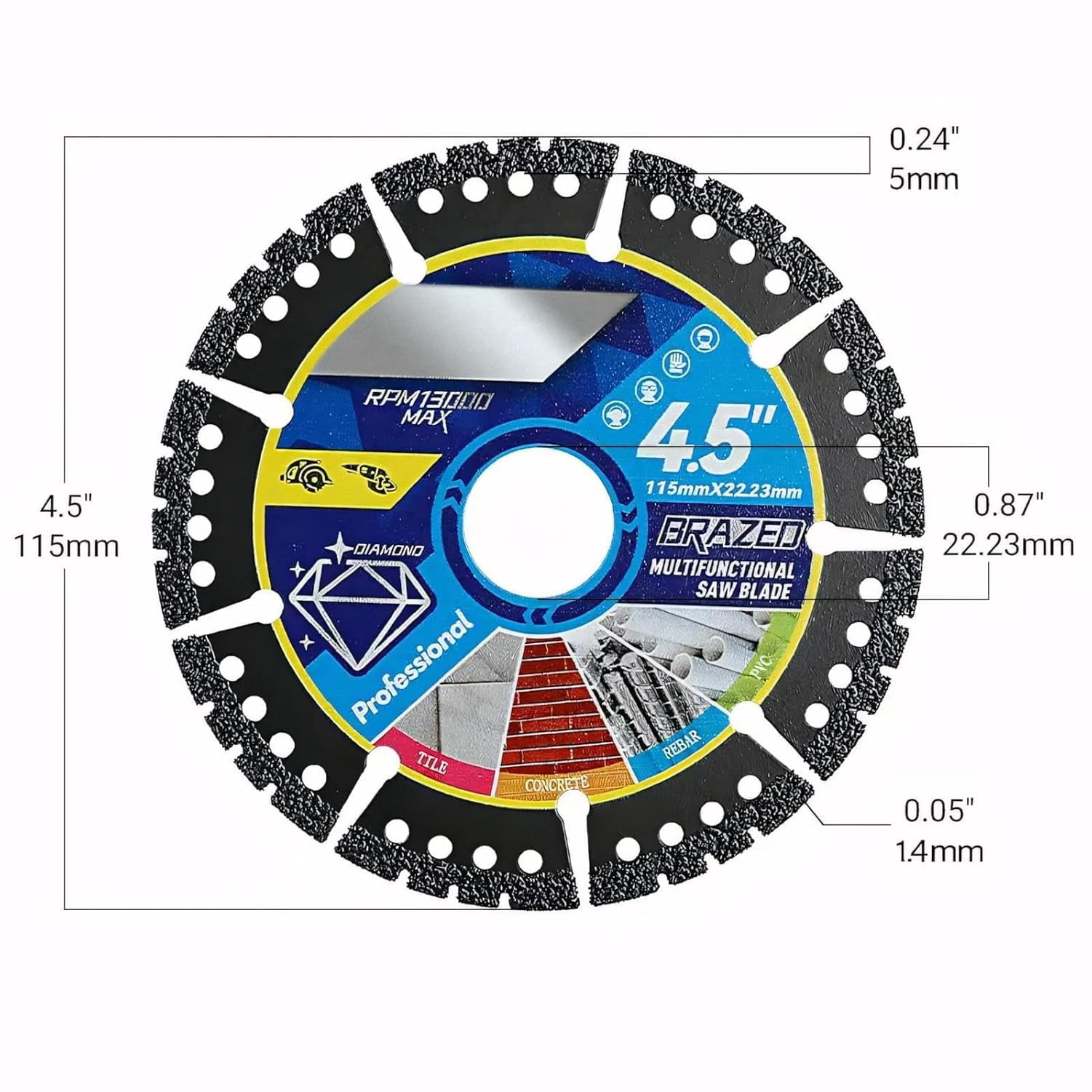 Diamond Multi-Purpose Saw Blades, Versatile 4.5" Durable Cutting Wheels with RPM Speed Guide, Durable Compound Saw Blade Dry Wet for Precise Cutting Control, for Cutting Marble Quartz Stone(2pc)