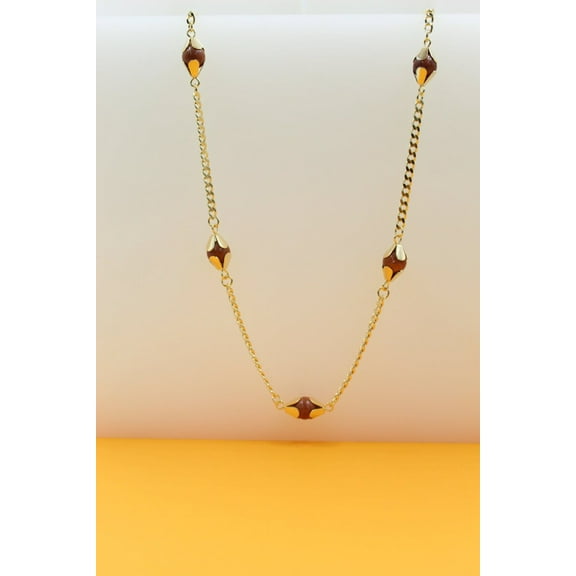 18k Gold Filled Curb Chain Necklace With Large Brown Beads (F2)