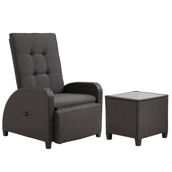May in Color Outdoor Wicker Recliner with Storage Side Table, Weather-Resistant Patio Lounge Chair with Cushions, 160° Adjustable Reclining, and 300 lbs Capacity