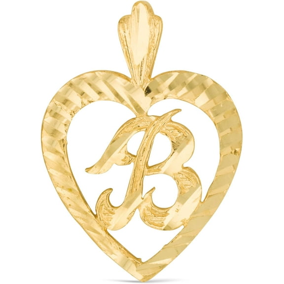 Floreo 10k Yellow Gold 0.7" Personalized Alphabet Letter A - Z Initial Heart Pendant with optional Extendable Cable Chain Necklace