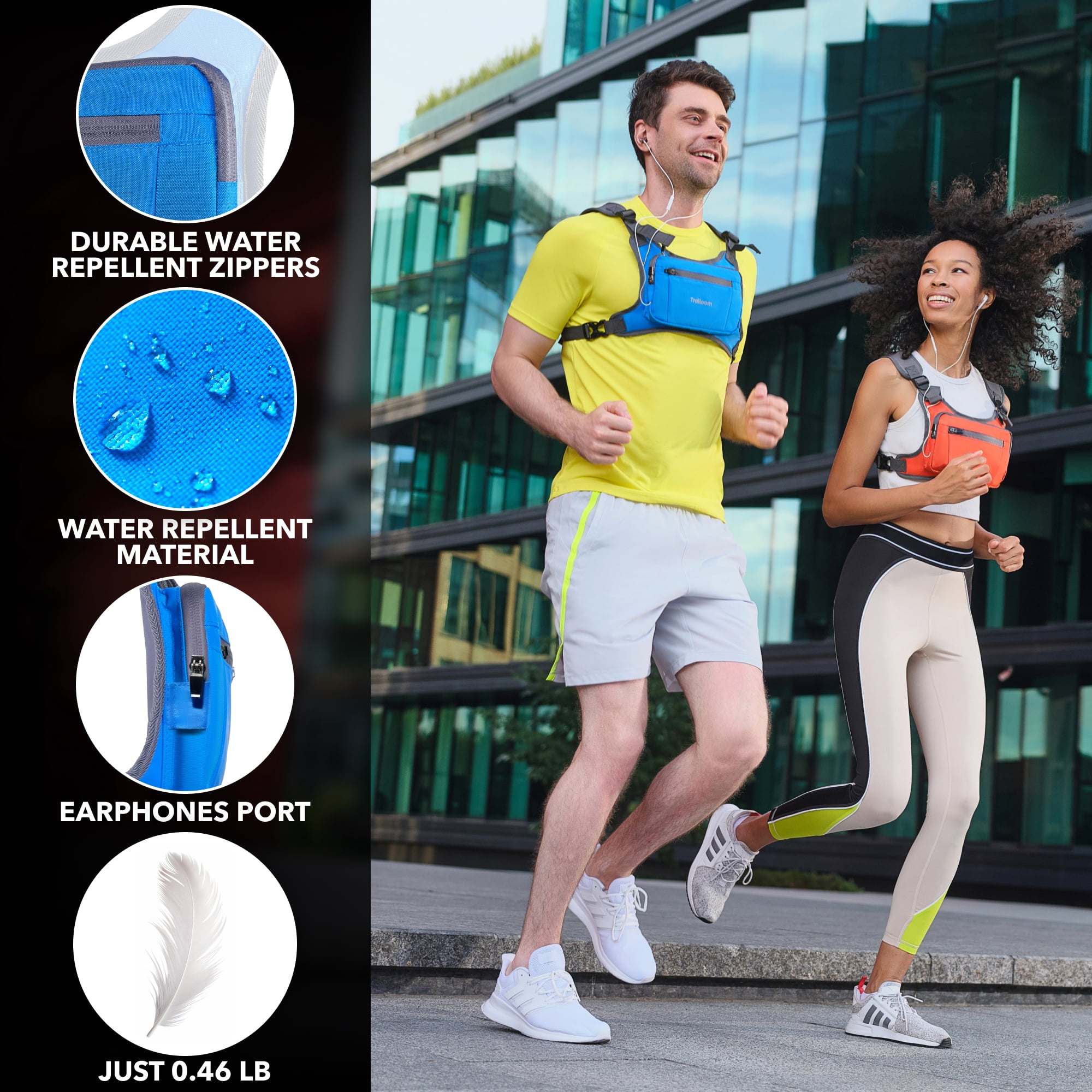 Running Chest Pack, Reflective Vest, Water Repellent, Phone Holder, Workout Bag for Runners, Cycling, Biking, EDC Pouch, Jogging Carrier, Hidden Pocket, Men & Women, Lightweight(Blue)