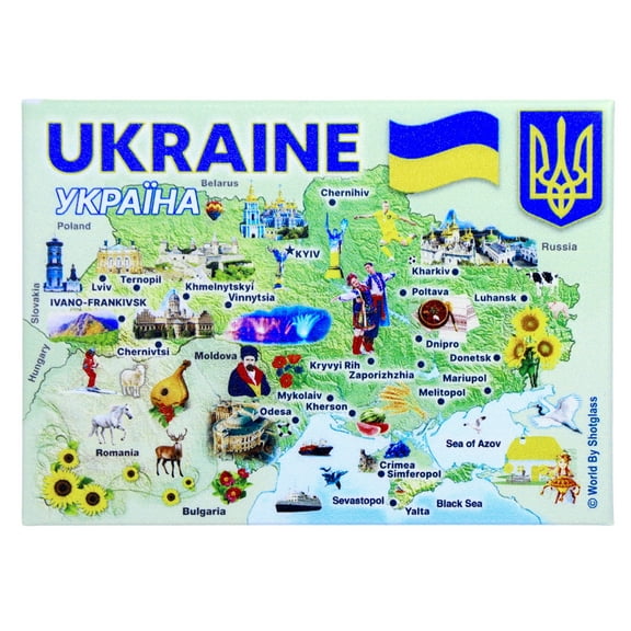Ukraine Graphic Map and Attractions Souvenir Fridge Magnet 2.5" X 3.5"