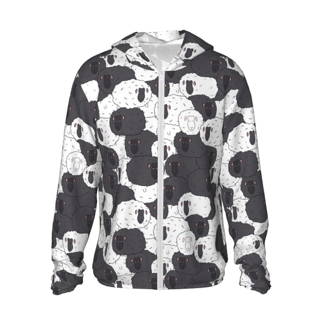 Fotbe Black And White Sheeps Chaqueta con Protección Solar UPF 50+ para Hombre y Mujer, Camisa con Capucha y Bolsillos-Medium