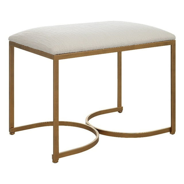 Uttermost 18.5" Coastal Metal Accent Bench with Cushion in Brass/White