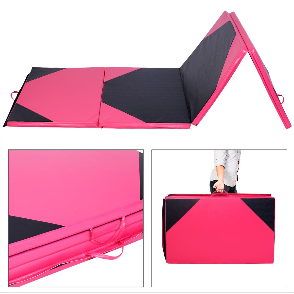 Folding Gymnastics Mat Pink/Black 4' x 10' x 2"