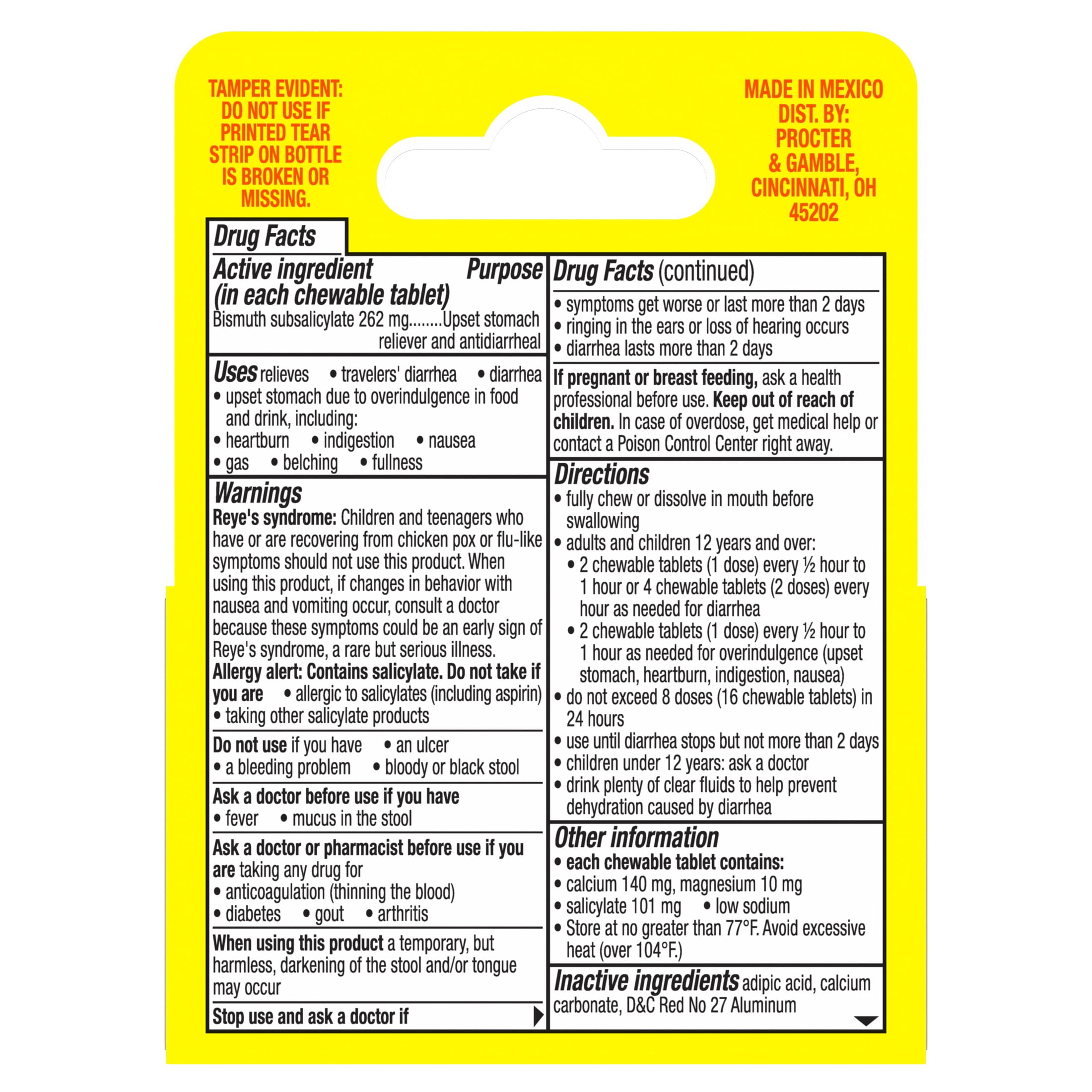 Pepto Bismol Chewable Tablets, Upset Stomach Relief, Anti Diarrheal, Cherry, 24 Count