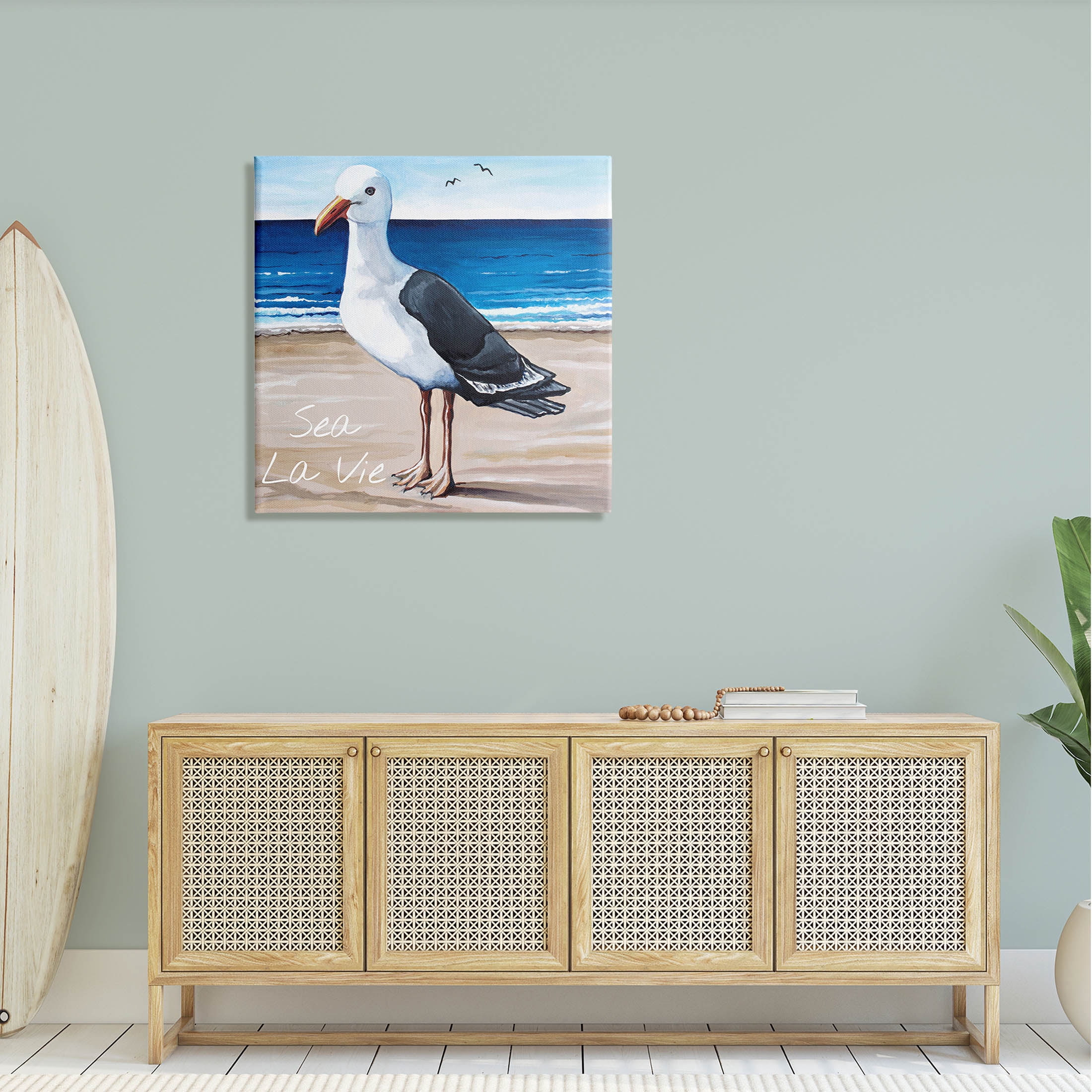 Stupell Industries Sea La Vie French Beach Seagull Quote Graphic Art Gallery Wrapped Canvas Print Wall Art, Design by Elizabeth Tyndall