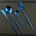 thumbnail image 2 of NAMZI 24-Piece Silverware Set - Stainless Steel Reusable Utensils Forks Spoons Knives Set, Mirror Polished Cutlery Flatware Set, Great for Family Gatherings & Daily Use (6 set, Blue), 2 of 5