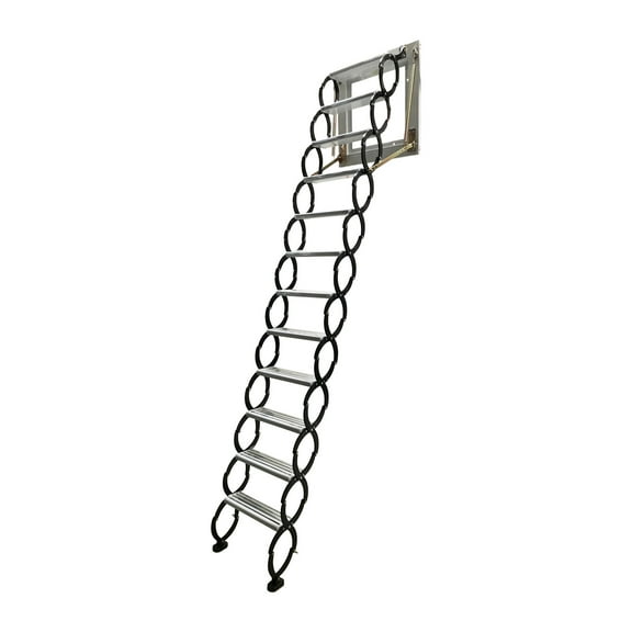 EQCOTWEA Wall Mounted Attic Loft Ladder Stairs 9.84ft Portable Extension Staircase Titanium Alloy Black-White