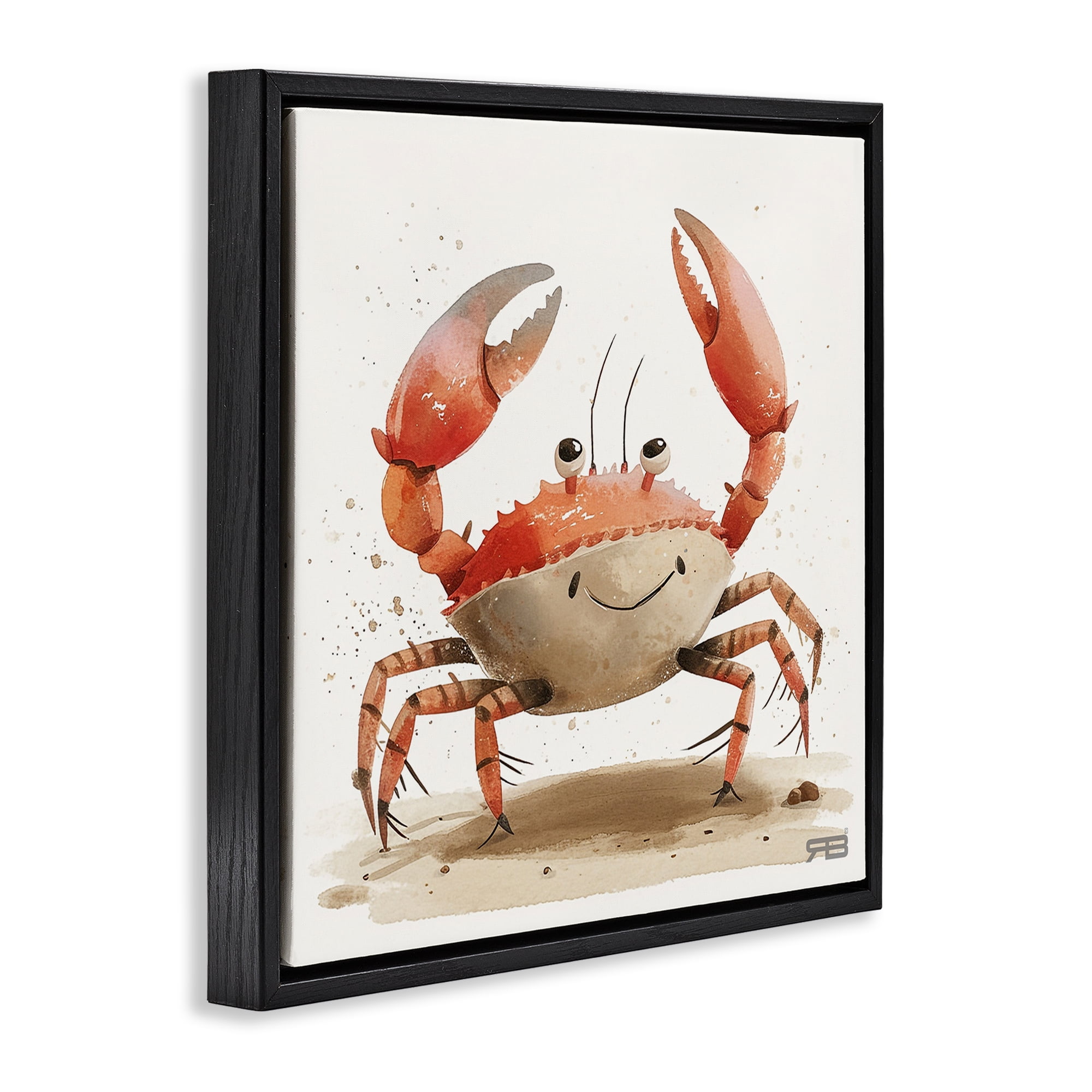 Stupell Industries Happy Beach Crab Animals Painting Black Floater Framed Canvas Art Print Wall Art, 18 x 18