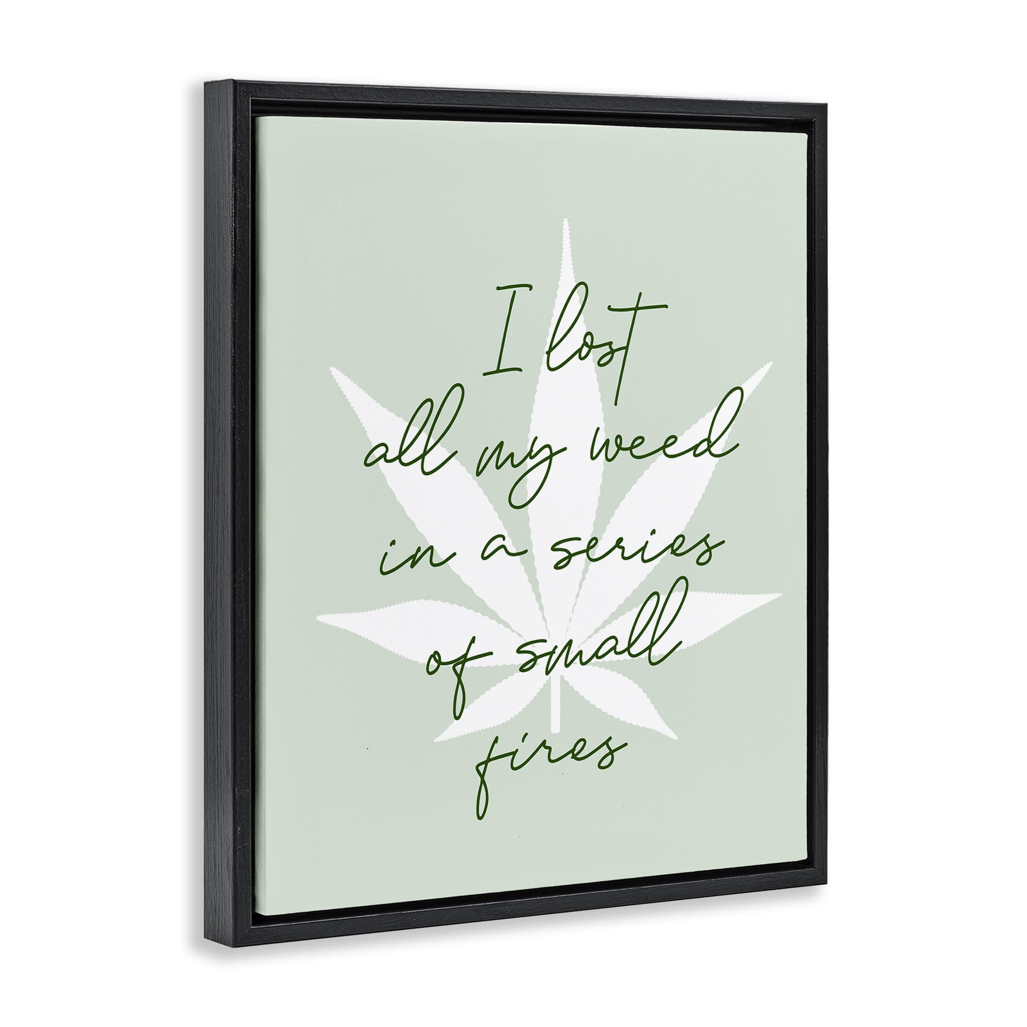 Stupell Industries Funny Weed Saying Novelty & Humor Painting Black Floater Framed Canvas Art Print Wall Art, 25 x 31