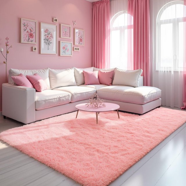 Alfombra Zentavio 152 x 244 cm, rosa, esponjosa, suave y lavable