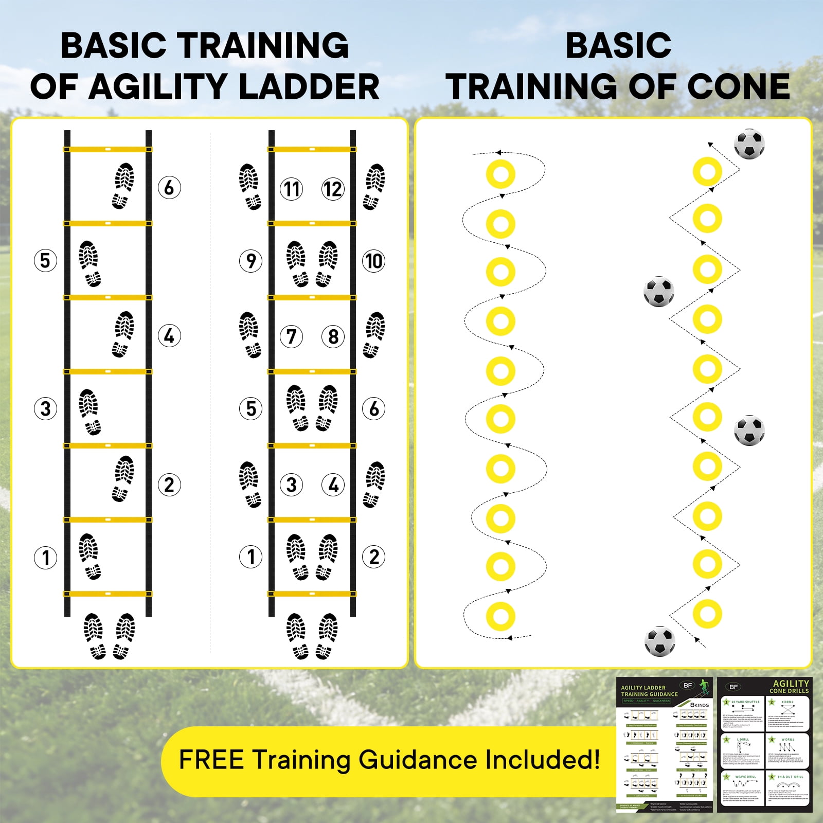 CONCETTA Agility Ladder Training Set with Speed Parachute, Hurdles, Cones, Jump Rope, Athletic Speed & Coordination Workouts Equipment, Yellow