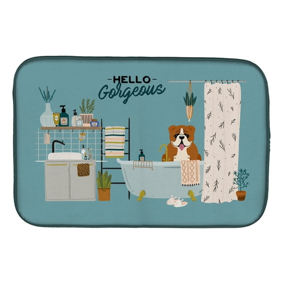 Carolines Treasures CK7542DDM Red White English Bulldog in Bathtub Dish Drying Mat 14 x 21" multicolor