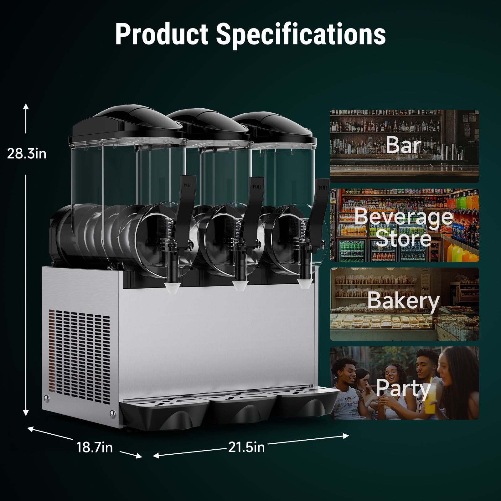 Joreek Commercial Slushy Machine 3 x 15L Slushy Maker Machine 210 Cups Stainless Steel Frozen Drink Machine & Margarita Machine with LED Light Perfect for Restaurants Bars Cafes Party